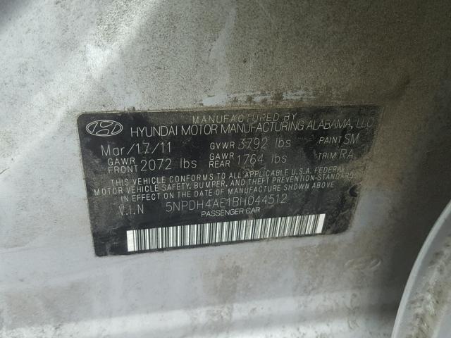 5NPDH4AE1BH044512 - 2011 HYUNDAI ELANTRA GL SILVER photo 10