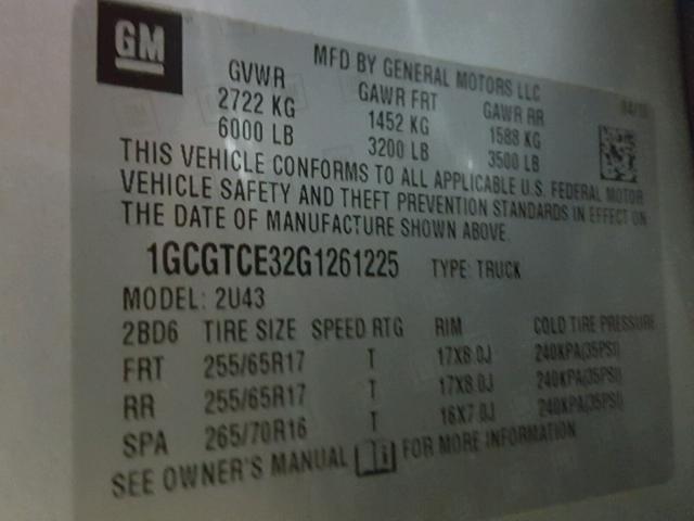 1GCGTCE32G1261225 - 2016 CHEVROLET COLORADO L SILVER photo 10