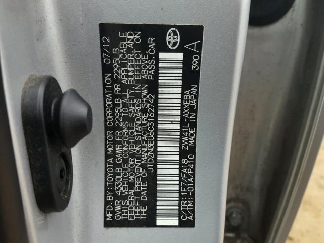 JTDZN3EU6C3162742 - 2012 TOYOTA PRIUS V SILVER photo 10