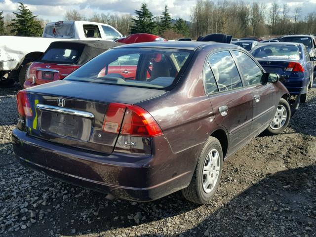 2HGES15561H528828 - 2001 HONDA CIVIC LX BURGUNDY photo 4