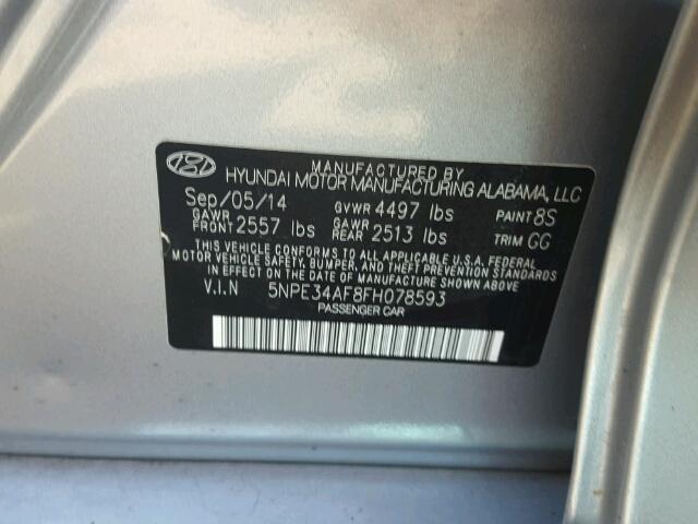 5NPE34AF8FH078593 - 2015 HYUNDAI SONATA SPO SILVER photo 10