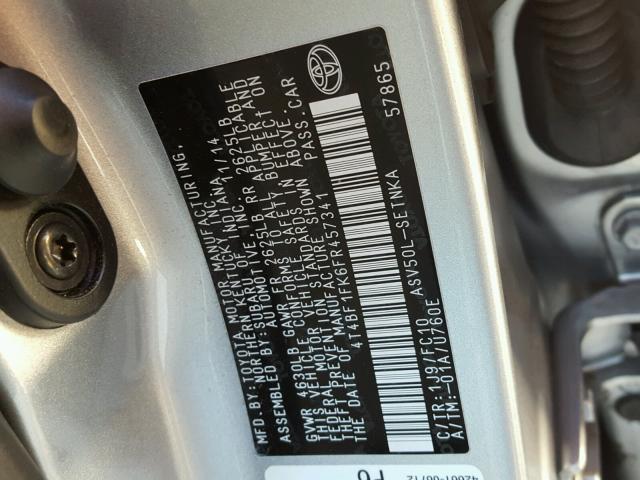 4T4BF1FK6FR457341 - 2015 TOYOTA CAMRY LE SILVER photo 10