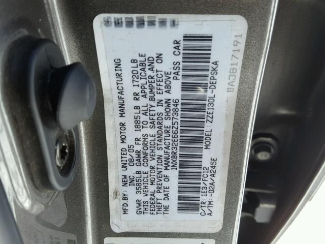 1NXBR32E66Z573846 - 2006 TOYOTA COROLLA CE CHARCOAL photo 10