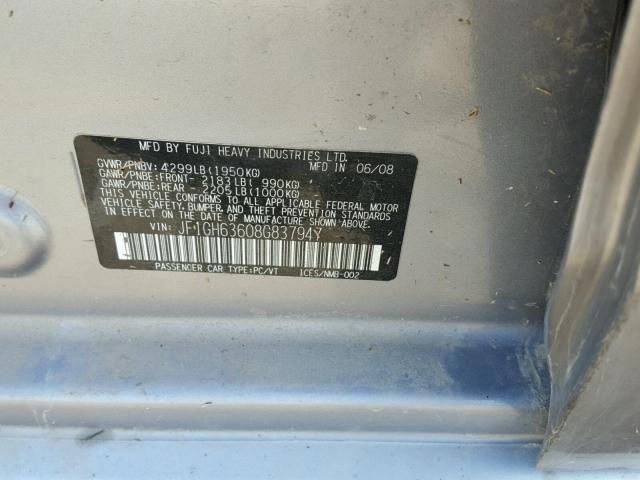 JF1GH63608G837947 - 2008 SUBARU IMPREZA OU SILVER photo 10