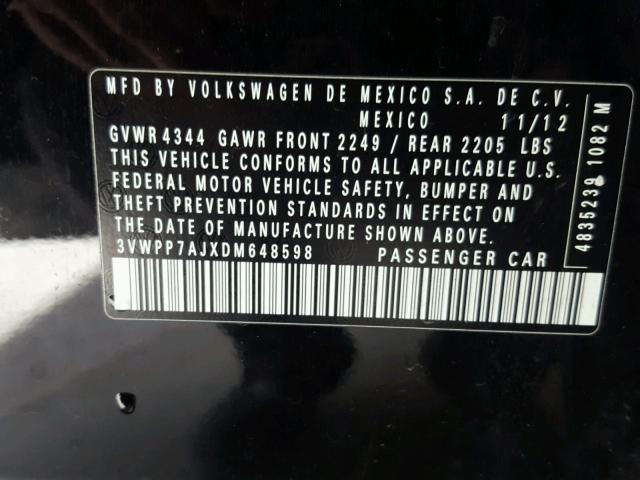 3VWPP7AJXDM648598 - 2013 VOLKSWAGEN JETTA S 黑色 照片 10