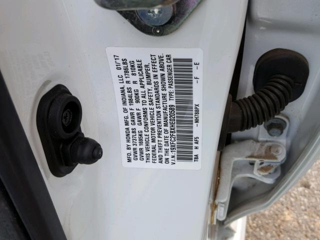 19XFC2F8XHE020589 - 2017 HONDA CIVIC EX თეთრი ფოტო 10