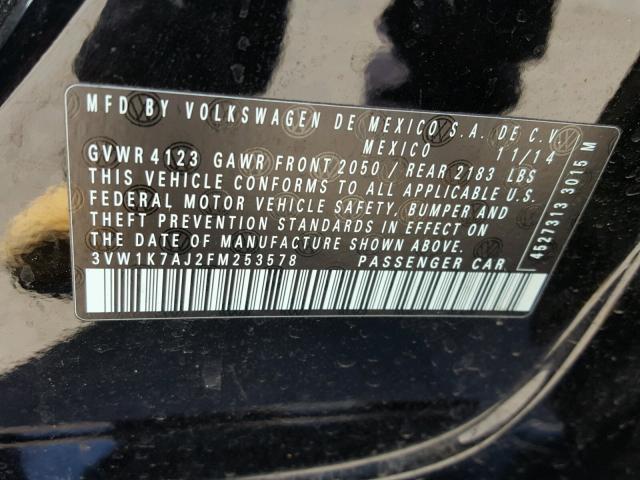 3VW1K7AJ2FM253578 - 2015 VOLKSWAGEN JETTA BASE 黑色 照片 10