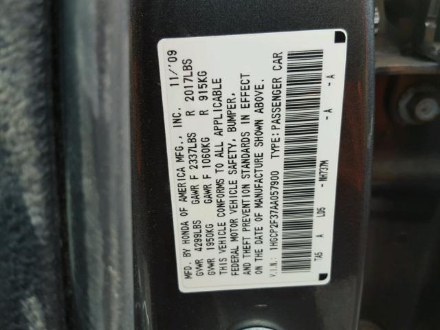 1HGCP2F37AA057900 - 2010 HONDA ACCORD LX GRAY photo 10