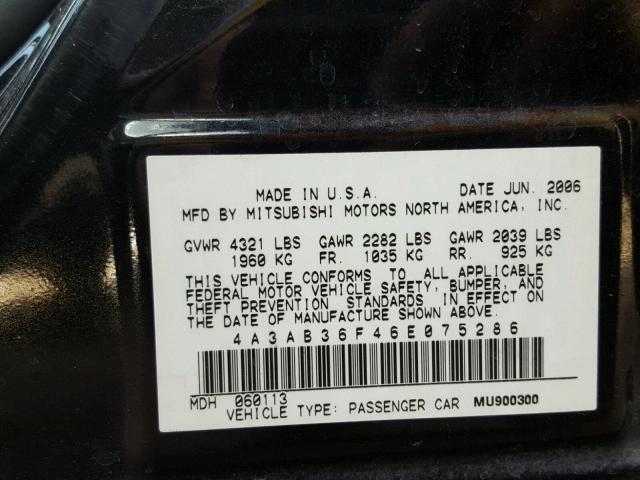 4A3AB36F46E075286 - 2006 MITSUBISHI GALANT ES BLACK photo 10