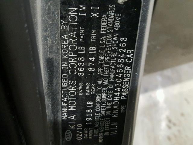KNADH4A30A6684263 - 2010 KIA RIO LX Մոխրագույն լուսանկար 10