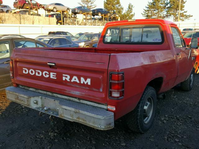 1B7FD14H4HS388421 - 1987 DODGE D-SERIES D RED photo 4