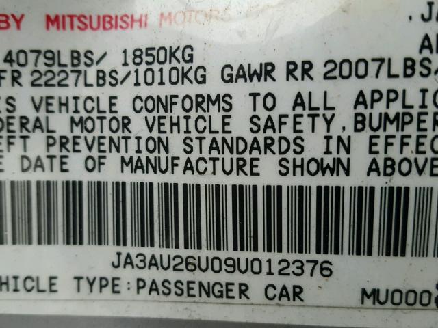 JA3AU26U09U012376 - 2009 MITSUBISHI LANCER ES/ SILVER photo 10