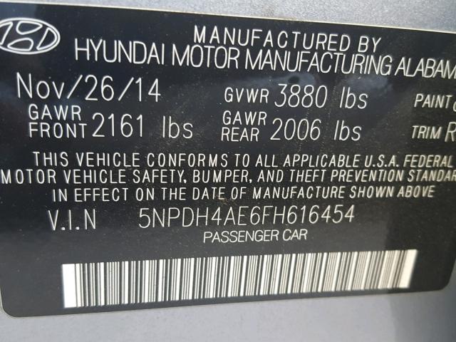 5NPDH4AE6FH616454 - 2015 HYUNDAI ELANTRA SE SILVER photo 10