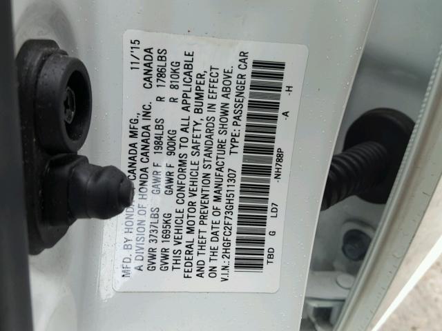 2HGFC2F73GH511307 - 2016 HONDA CIVIC EX 白色 照片 10