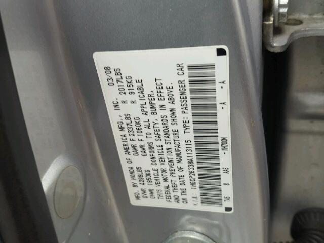 1HGCP26338A113115 - 2008 HONDA ACCORD LX SILVER photo 10