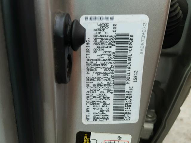 4T1BE32K04U261522 - 2004 TOYOTA CAMRY LE SILVER photo 10