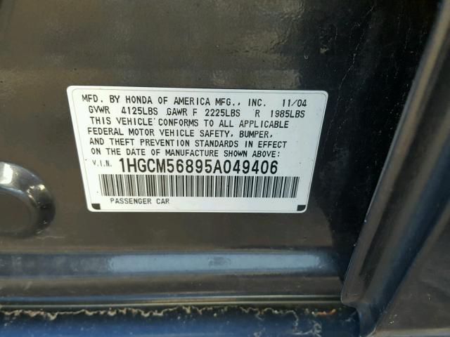 1HGCM56895A049406 - 2005 HONDA ACCORD EX GRAY photo 10