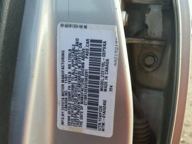 2T1BR12E82C586291 - 2002 TOYOTA COROLLA CE SILVER photo 10