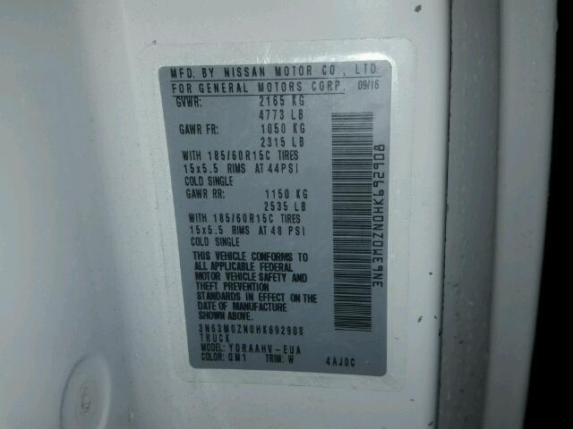 3N63M0ZN0HK692908 - 2017 CHEVROLET CITY EXPRE WHITE photo 10