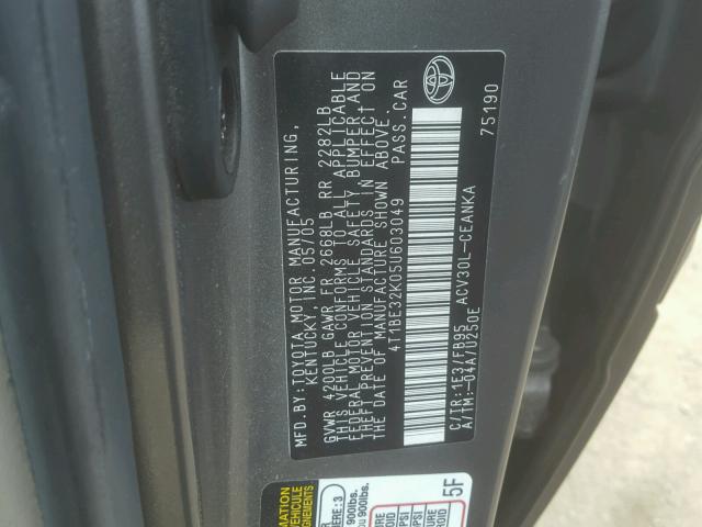 4T1BE32K05U603049 - 2005 TOYOTA CAMRY LE GRAY photo 10