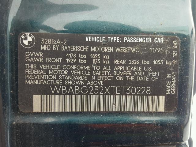 WBABG232XTET30228 - 1996 BMW 328 IS AUT GREEN photo 10