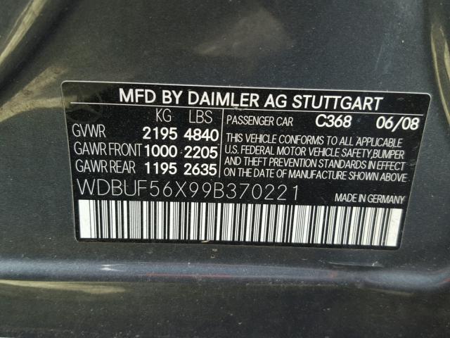 WDBUF56X99B370221 - 2009 MERCEDES-BENZ E 350 GRAY photo 10