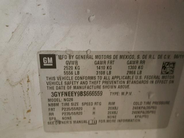 3GYFNEEY9BS666559 - 2011 CADILLAC SRX PERFOR SILVER photo 10