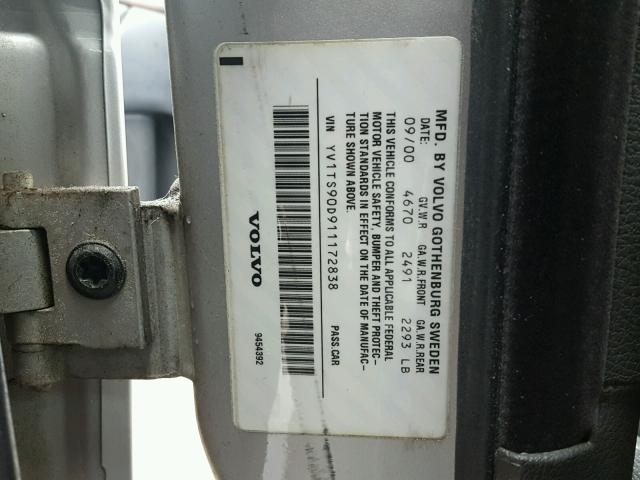 YV1TS90D911172838 - 2001 VOLVO S80 T6 SILVER photo 10