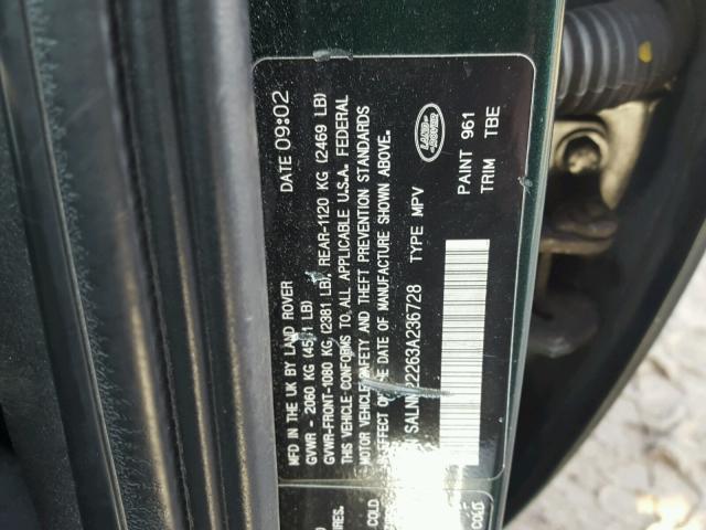 SALNM22263A236728 - 2003 LAND ROVER FREELANDER GREEN photo 10