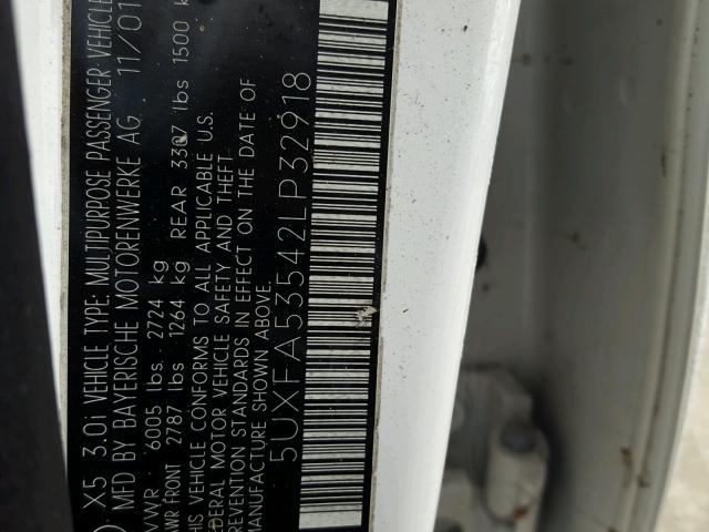 5UXFA53542LP32918 - 2002 BMW X5 3.0I WHITE photo 10