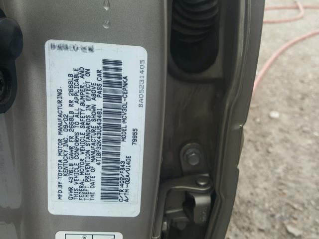 4T1BF32K43U543481 - 2003 TOYOTA CAMRY LE TAN photo 10