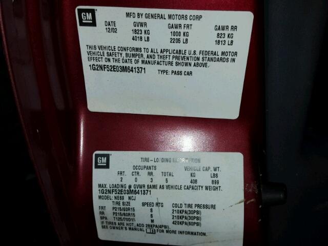 1G2NF52E03M641371 - 2003 PONTIAC GRAND AM S Qırmızı foto 10