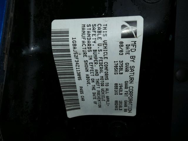 1G8AJ52F34Z113095 - 2004 SATURN ION LEVEL 蓝色 照片 10