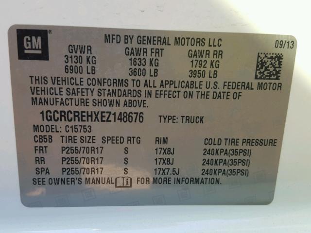 1GCRCREHXEZ148676 - 2014 CHEVROLET SILVERADO WHITE photo 10