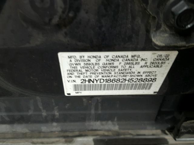 2HNYD18682H528898 - 2002 ACURA MDX TOURIN BLACK photo 10