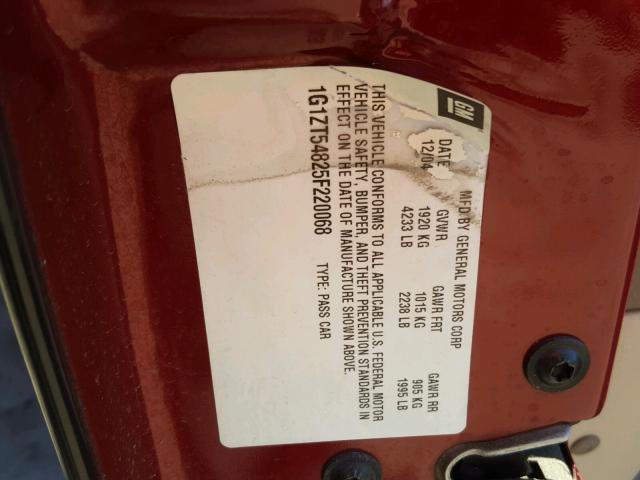 1G1ZT54825F220068 - 2005 CHEVROLET MALIBU LS MAROON photo 10