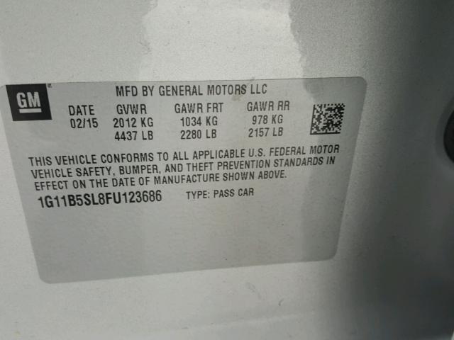 1G11B5SL8FU123686 - 2015 CHEVROLET MALIBU LS ვერცხლისფერი ფოტო 10