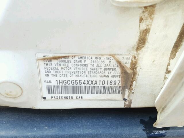 1HGCG554XXA101697 - 1999 HONDA ACCORD LX WHITE photo 10