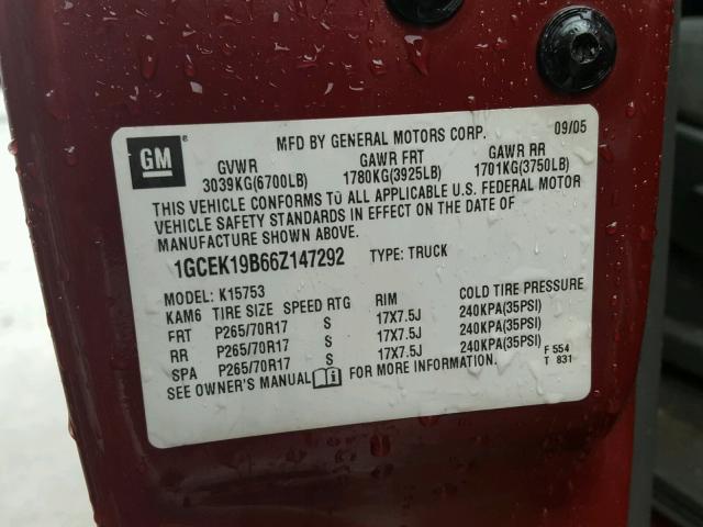 1GCEK19B66Z147292 - 2006 CHEVROLET SILVERADO MAROON photo 10