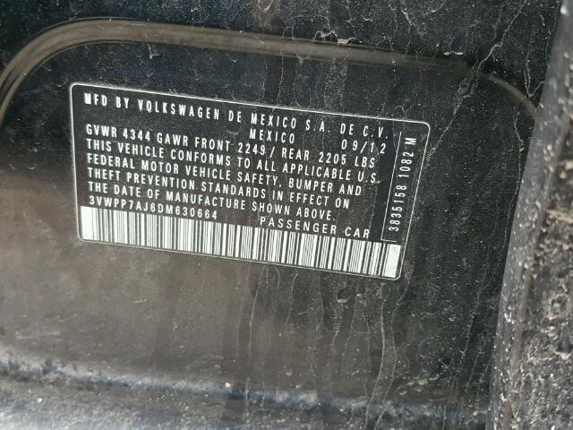 3VWPP7AJ6DM630664 - 2013 VOLKSWAGEN JETTA S 黑色 照片 10