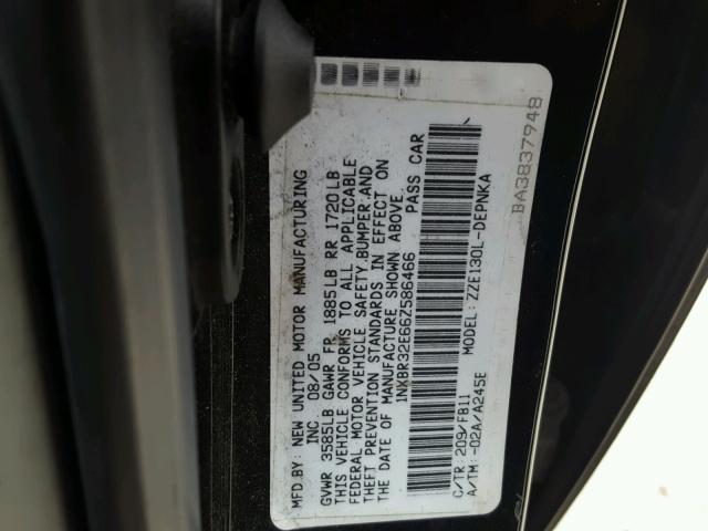 1NXBR32E66Z586466 - 2006 TOYOTA COROLLA CE BLACK photo 10