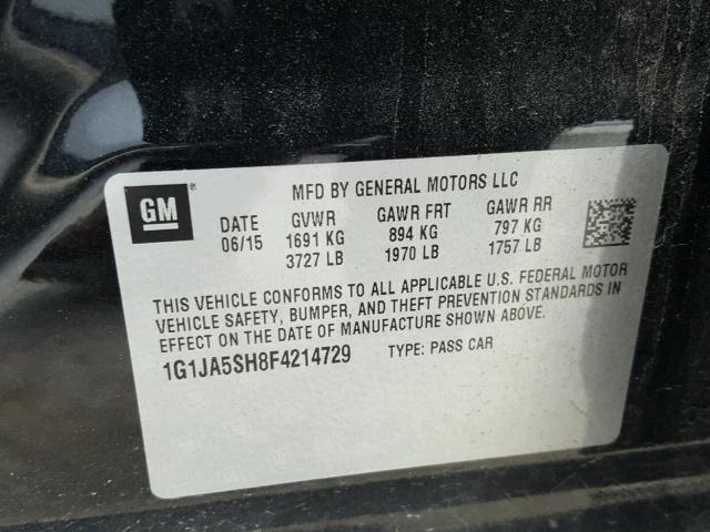 1G1JA5SH8F4214729 - 2015 CHEVROLET SONIC LS 黑色 照片 10