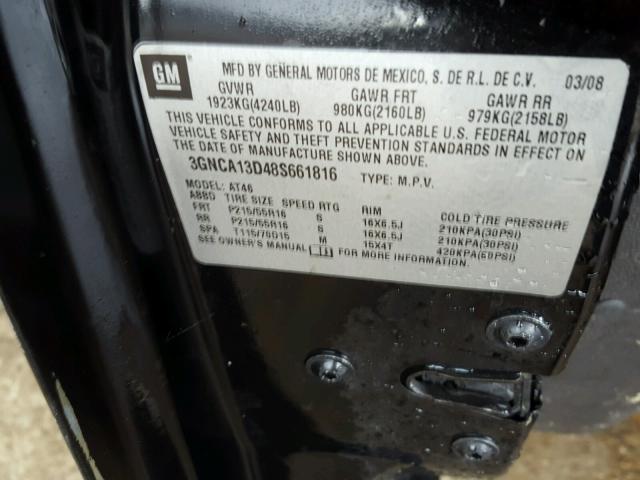 3GNCA13D48S661816 - 2008 CHEVROLET HHR LS BLACK photo 10