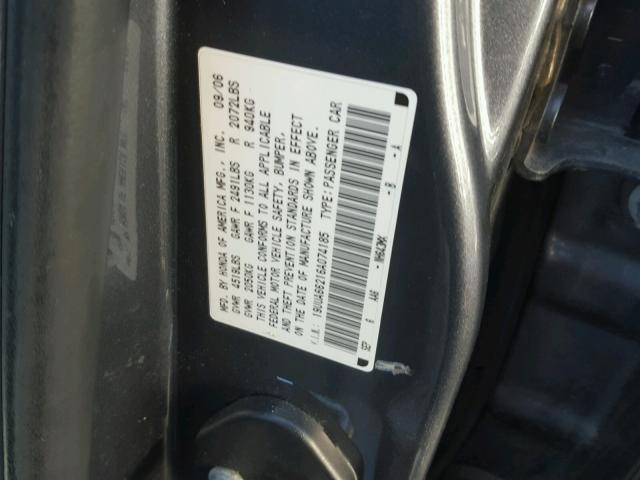 19UUA66216A074185 - 2006 ACURA 3.2TL GRAY photo 10