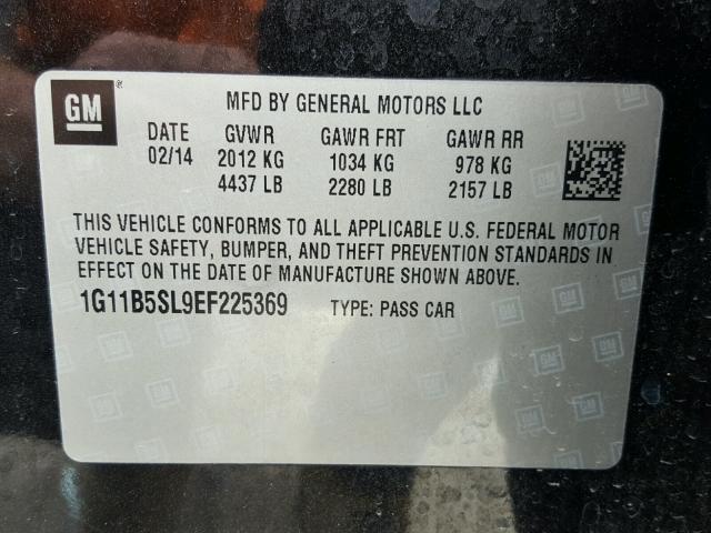 1G11B5SL9EF225369 - 2014 CHEVROLET MALIBU LS CHARCOAL photo 10