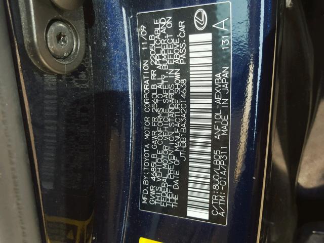 JTHBB1BA3A2014638 - 2010 LEXUS HS 250H BLUE photo 10