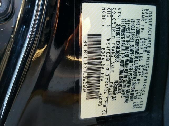 3N1BC11EX9L362808 - 2009 NISSAN VERSA S BLACK photo 10