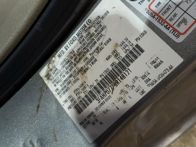 3FAHP07Z98R148121 - 2008 FORD FUSION SE SILVER photo 10