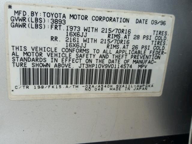 JT3HP10V9V0114574 - 1997 TOYOTA RAV4 SILVER photo 10