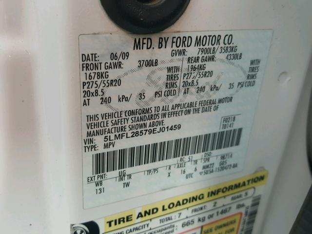 5LMFL28579EJ01459 - 2009 LINCOLN NAVIGATOR WHITE photo 10